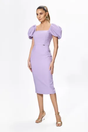 Rochie de ocazie cu perlute pe bust si maneci bufante Avia Lila
