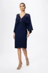 Rochie de ocazie cu pliuri pe bust si maneci maxi Donisha Bleumarin