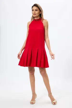 Rochie de ocazie cu pliuri si strass-uri Eloisse Rosie