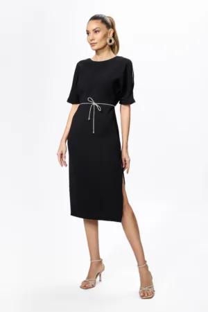 Rochie de ocazie cu strass-uri si decolteu in V la spate Calvina Neagra