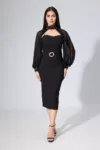 Rochie de ocazie cu strass-uri si maneci detasabile din voal Feray Neagra