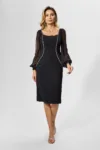 Rochie de ocazie cu strass-uri si maneci din voal Xelia Neagra