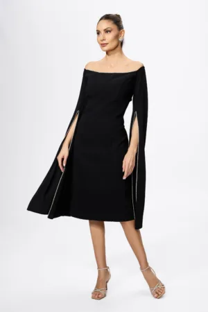 Rochie de ocazie cu strass-uri si maneci lungi despicate Tonina Neagra