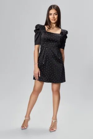 Rochie de ocazie cu strass-uri si maneci scurte Aliona Neagra