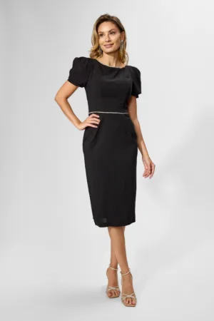 Rochie de ocazie cu strass-uri si maneci scurte bufante Brandy Neagra