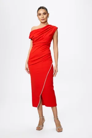 Rochie de ocazie cu strass-uri si model one shoulder Fereya Corai