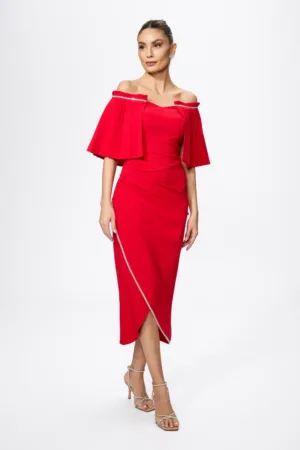 Rochie de ocazie cu strass-uri si pliuri Kendall Rosie