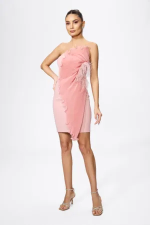 Rochie de ocazie cu volan plisat si pene Millania Rose