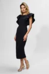 Rochie de ocazie cu volane la umeri Brianna Neagra