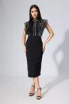 Rochie de ocazie cu volane si strass-uri Linette Neagra