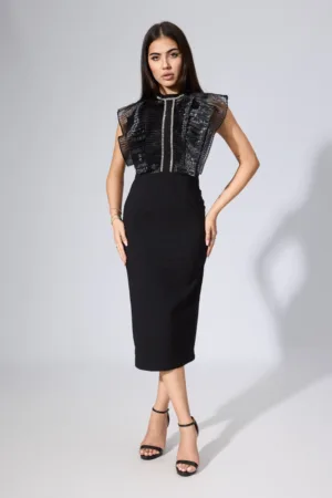 Rochie de ocazie cu volane si strass-uri Linette Neagra