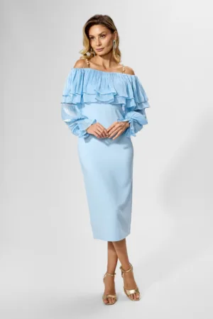 Rochie de ocazie cu volane si umerii goi Zayrra Bleu