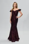 Rochie de ocazie din catifea cu paiete cu reflexii fucsia Valetta Neagra