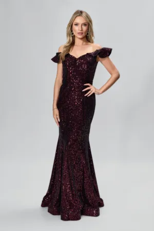 Rochie de ocazie din catifea cu paiete cu reflexii fucsia Valetta Neagra