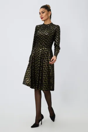 Rochie de ocazie din catifea in clos cu fir auriu Moze Ilenia Neagra