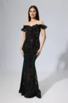 Rochie de ocazie din catifea neagra cu paiete cu reflexii Valetta