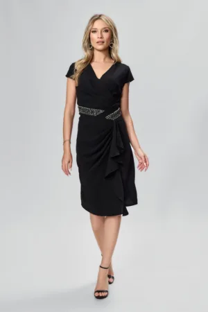 Rochie de ocazie din crepe accesorizata cu strass-uri Celya Neagra