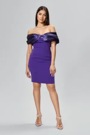Rochie de ocazie din crepe cu model tip funda Selinda Mov