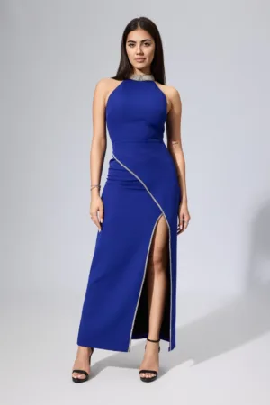 Rochie de ocazie din crepe cu strass-uri Margaret Albastra