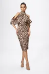 Rochie de ocazie din crepe cu strass-uri si decupaje la umeri Irenka Animal Print