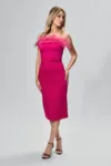 Rochie de ocazie din crepe satinat cu pene Amelina Fucsia