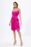 Rochie de ocazie din crepe si satin cu strass-uri Amelda Fucsia