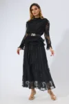 Rochie de ocazie din dantela cu pliuri Sakura Neagra