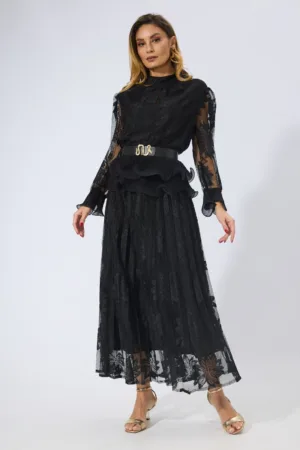 Rochie de ocazie din dantela cu pliuri Sakura Neagra