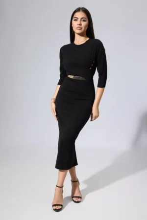 Rochie de ocazie din licra cu butoni aurii Imari Neagra