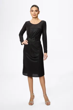 Rochie de ocazie din licra cu strass-uri in talie Pamina Neagra