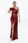 Rochie de ocazie din licra satinat tip one shoulder Perfection Bordo