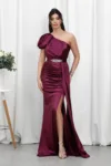 Rochie de ocazie din licra satinat tip one shoulder Perfection Magenta