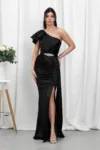 Rochie de ocazie din licra satinat tip one shoulder Perfection Neagra