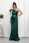Rochie de ocazie din licra satinat tip one shoulder Perfection Verde