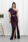 Rochie de ocazie din licra satinat tip one shoulder Perfection Violet