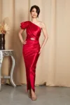 Rochie de ocazie din licra satinat tip one shoulder Sublime Rosie