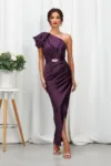 Rochie de ocazie din licra satinat tip one shoulder Sublime Violet