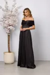 Rochie de ocazie din licra satinata cu maneci cazute Addison Neagra