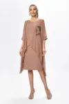 Rochie de ocazie din licra si voal cu aplicatie din strass-uri tip floare Helmina Maro