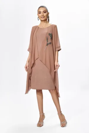 Rochie de ocazie din licra si voal cu aplicatie din strass-uri tip floare Helmina Maro