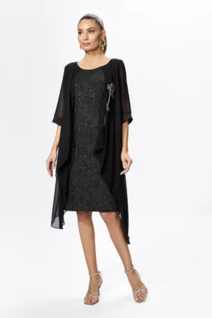 Rochie de ocazie din licra si voal cu aplicatie din strass-uri tip floare Helmina Neagra