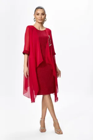 Rochie de ocazie din licra si voal cu aplicatie din strass-uri tip floare Helmina Rosie