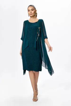 Rochie de ocazie din licra si voal cu aplicatie din strass-uri tip floare Helmina Verde