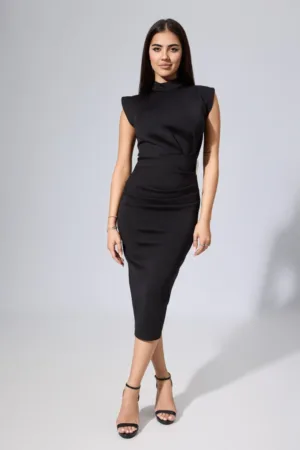Rochie de ocazie din neopren cu brosa din strass-uri Leontine Neagra