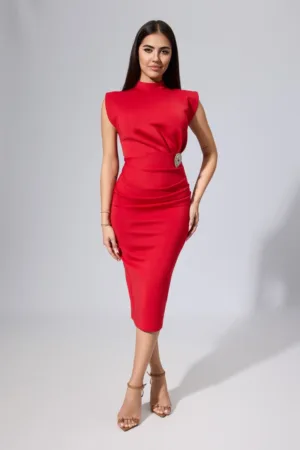 Rochie de ocazie din neopren cu brosa din strass-uri Leontine Rosie