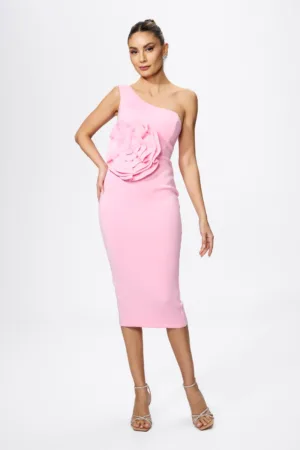 Rochie de ocazie din neopren cu floare 3D Miriana Roz