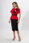 Rochie de ocazie din neopren cu peplum si funda cu strass-uri Medora Rosie
