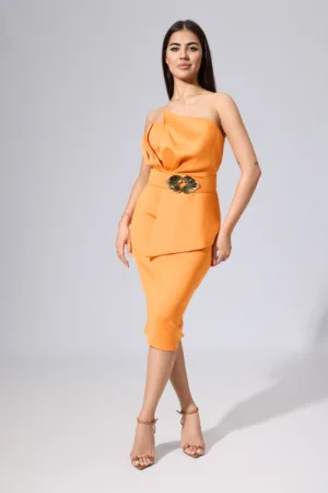 Rochie de ocazie din neopren cu umerii goi Selda Orange