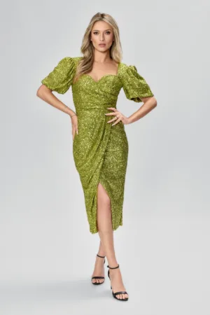 Rochie de ocazie din paiete cu crepeu in fata Hyia Fistic