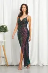 Rochie de ocazie din paiete cu croi petrecut Taboo Bleumarin